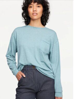 Lacausa Crewneck Long Sleeve Pocket Tee Shirt xs in Pacific